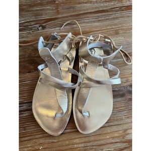 NEW free people Vacation Day Vintage Gold Leather Wrap Sandals